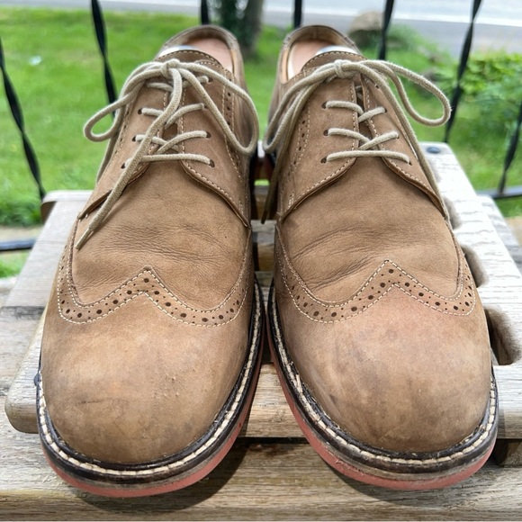 EUC Johnston & Murphy Men's Tan Sheepskin Suede Wingtip Oxford Sz 12M 20-3260 - Picture 3 of 13